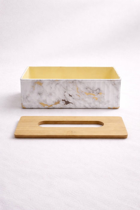 Hermia Soporte para Servilletas Dorado con Tapa de Bambú BU0115
